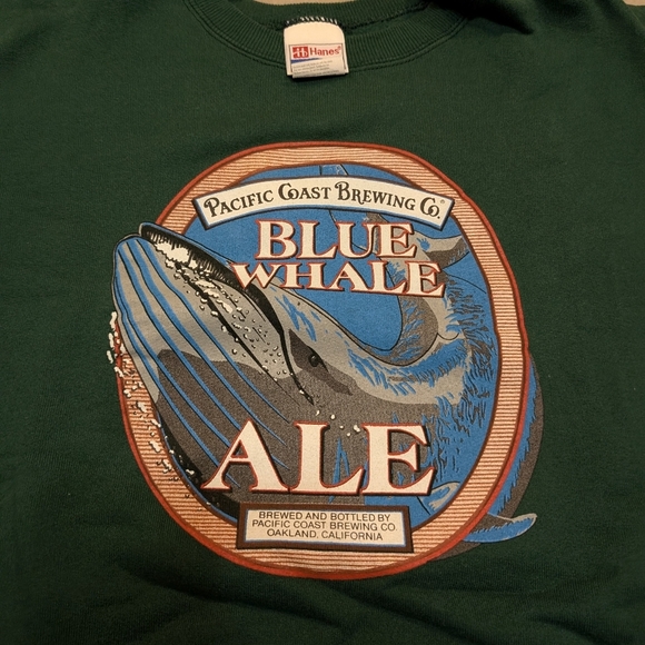 VTG Hanes Green Crewneck Sweatshirt Brewery Blue Whale Ale California Men's XL - Picture 3 of 7
